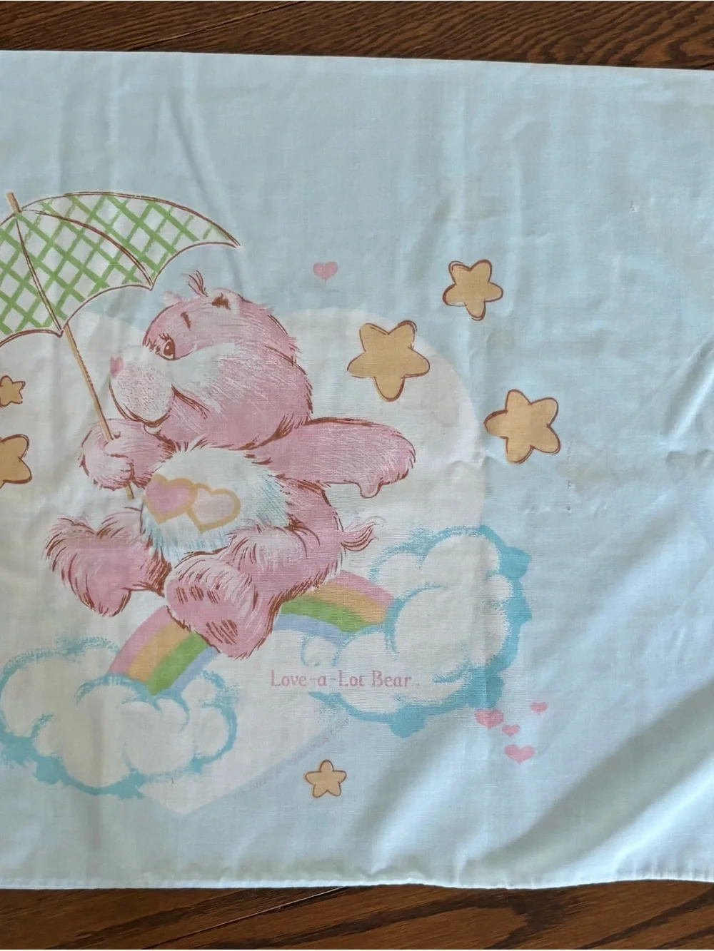 Care Bears Pillowcase Vintage 1980's Love-a-Lot Bear Bedtime Bear Pink Blue